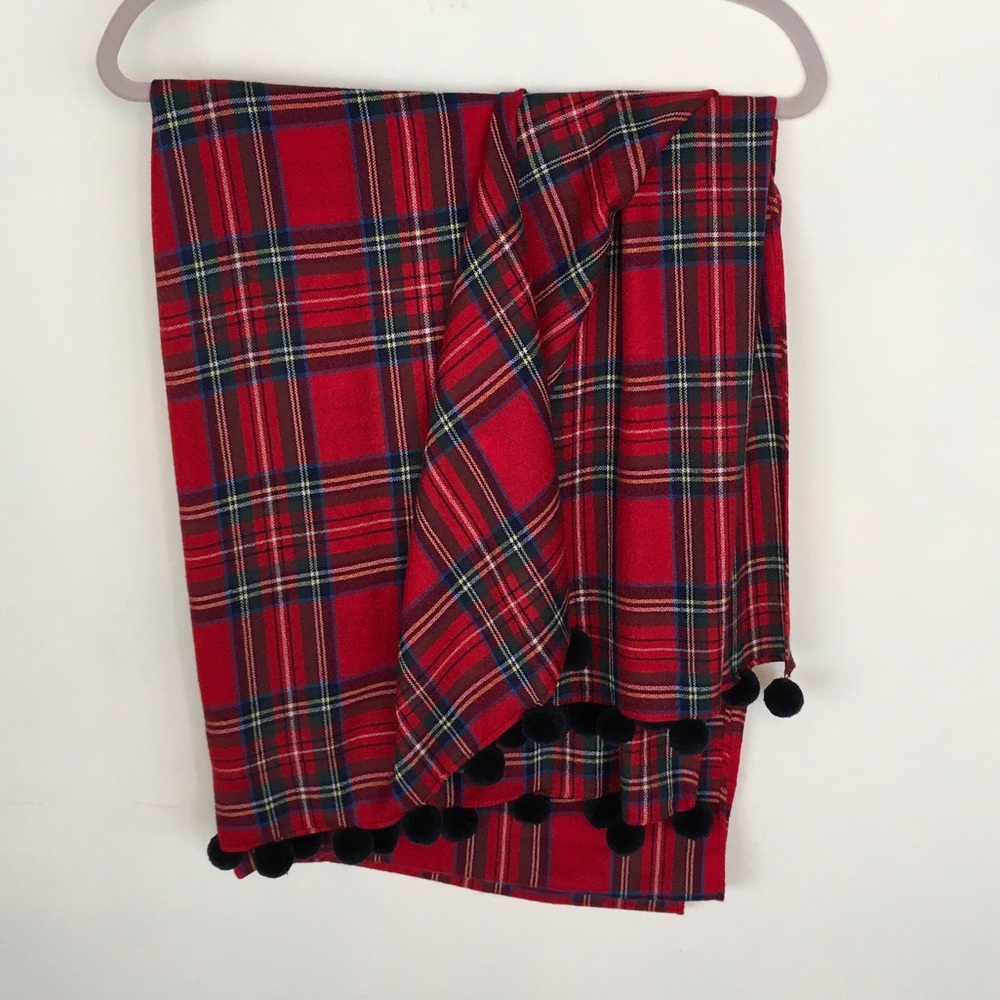 Red Plaid Pom-Pom Women’s Scarf